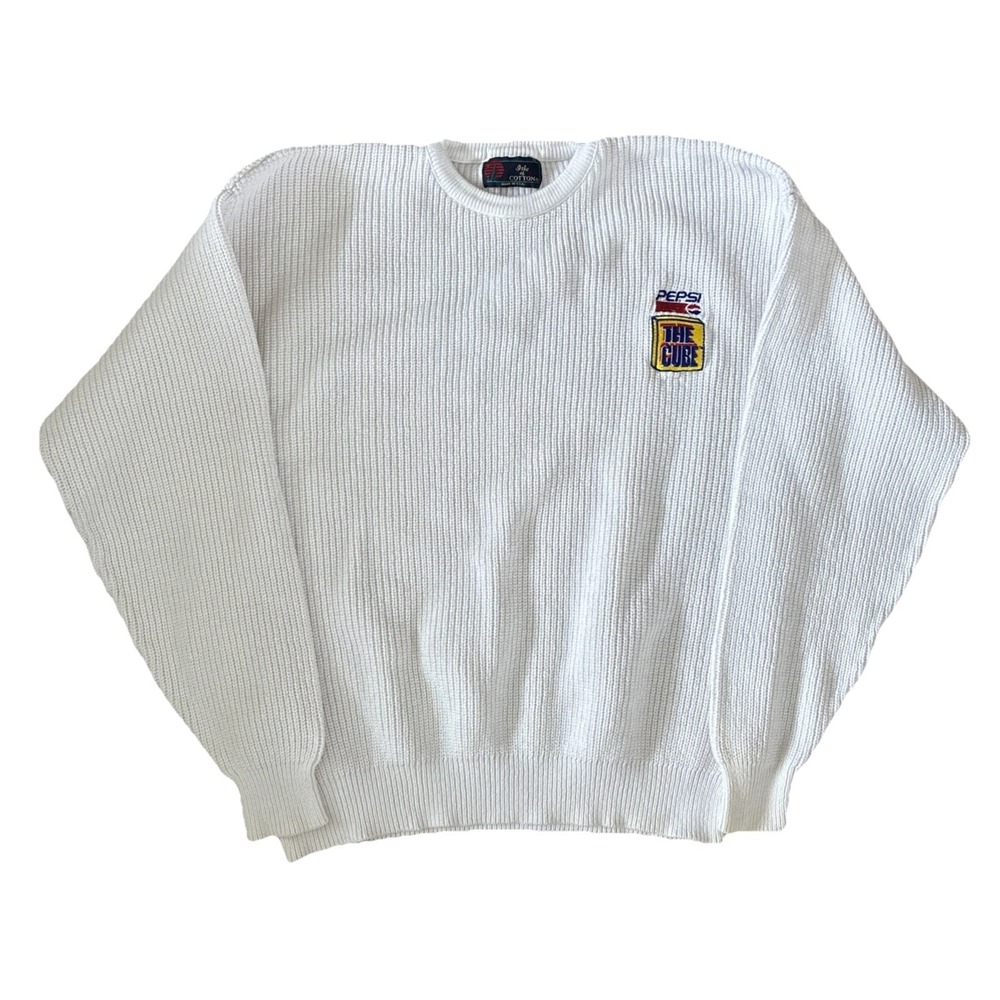 Vintage 90s Isle Of Cotton "Pepsi" The Cube White Sweater - Men's Size XL